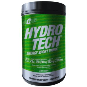 Envase de bebida energética en polvo Hydro Tech sabor lima limón con información nutricional