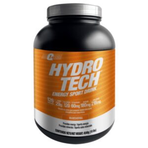 Frasco negro con etiqueta naranja de suplemento energético Hydro Tech sabor mandarina